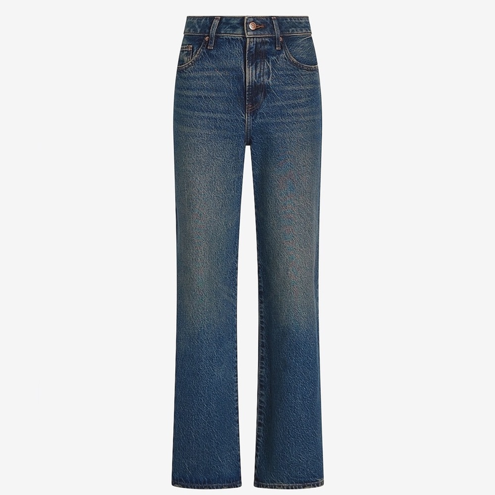 Express High Waisted Dark Wash 50/50 Rigid Stretch Wide Leg Jeans